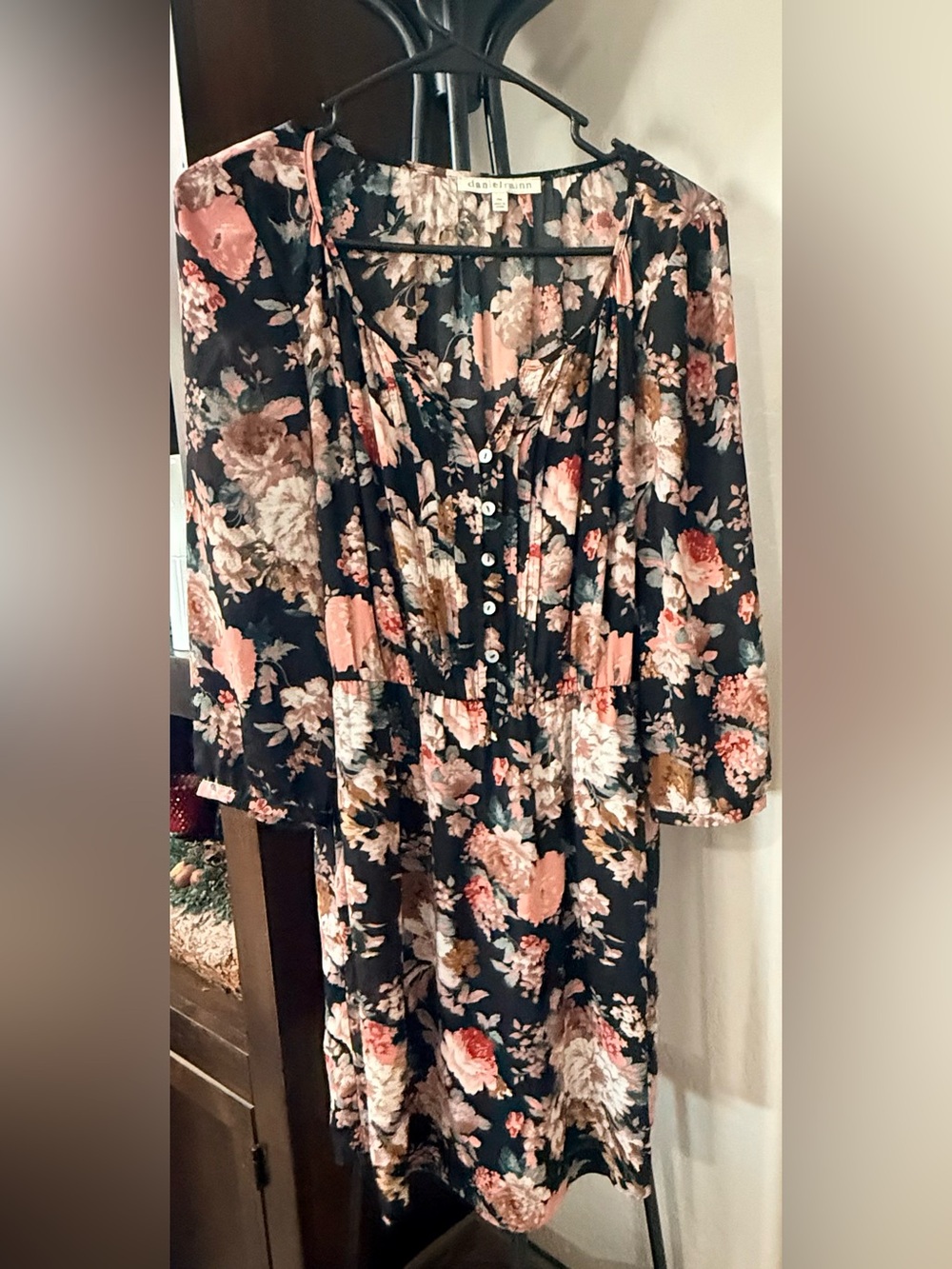 Daniel Rainn Black Midi Dress with Pink & Cream Floral Print